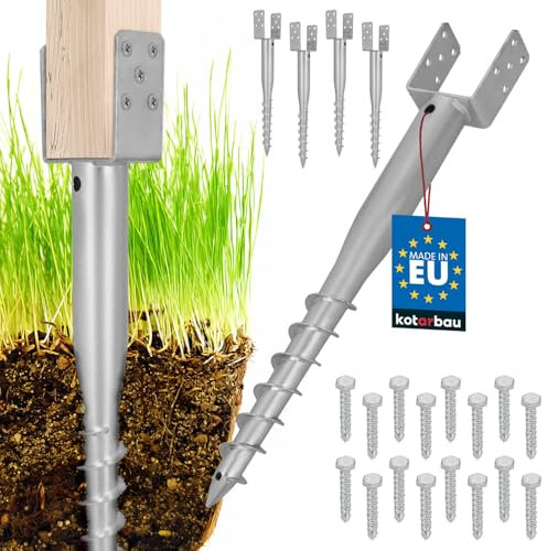 KOTARBAU® 4 soportes para postes en U para atornillar, 100 x 720 mm, acero galvanizado, casquillo de impacto para suelo, base de poste, perno en U, anclaje de tierra, ancla, postes de madera, vallas