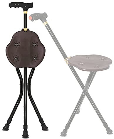 Canne Pliante avec siège, bâton de Marche réglable à Trois Pattes léger avec lumière LED, pour Les Personnes âgées en Plein air