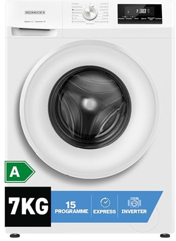 Heinrich´s Waschmaschine, 7kg, 15 Programme, 1400 U/min., Aqua-Stop, LED-Display, inkl. Timer, mit Kindersicherung, langlebiger Inverter Motor, Energieeffizienzklasse A, weiß