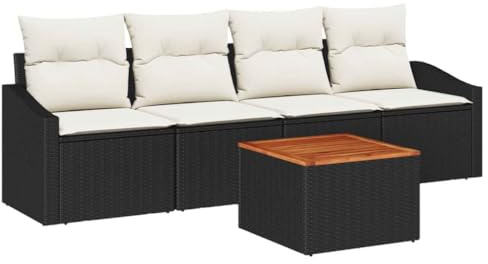 vidaXL Gartensofa-Set mit Kissen 5 pcs Schwarz Poly-Rattan, Stilvolle, Moderne, UV-beständige Materialien für Gartenmöbel, Rattan-Sofa, modulare Lounge-Stühle, Terrassenmöbel