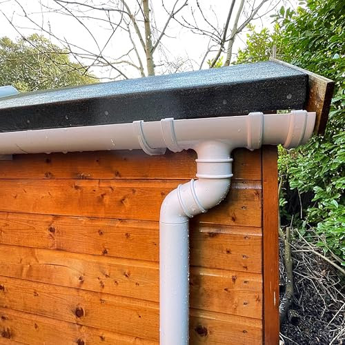 Plastic Bits 2u Complete Shed Gutter Kit, 112mm Half Round PVC Guttering System with Downpipe, White, diffrent Lengths (White, 2 Meter)
