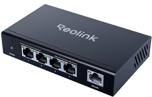 Reolink PoE-Switch mit 4+1 Ports und 65W Adapter, RLA-PS1E | Hochgeschwindigkeits- und Stabilitäts-PoE NVR für Zuhause und Business mit Metallgehäuse, kompatibel mit IEEE802.3af/at