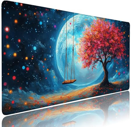 Tappetino Mouse Gaming xxl Accessori Scrivania Ufficio Blu Luna Grande Tappetino Mouse e Tastiera Sottomano da Scrivania, Gaming Accessori pc 1200x600x3mm Base Antiscivolo, per PC Gamer Laptop d-877