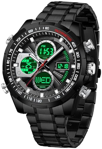 findtime Luxus Herren Uhren Edelstahl Gold Armbanduhr Männer mit Alarm Timer Datum Stoppuhr 5ATM wasserdichte Digitale Analoguhr Business Elegant