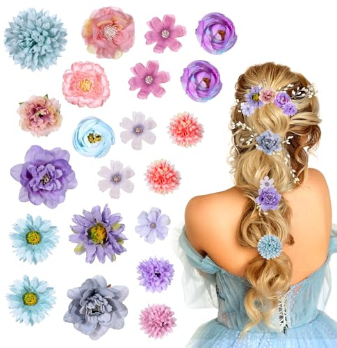 QFGasre 21 pinzas para el pelo con flores, accesorios para el cabello para mujer, estilo bohemio, floral, pasadores, pinzas de seda hawaiana, horquillas para novia, broche para el pelo, tocado para