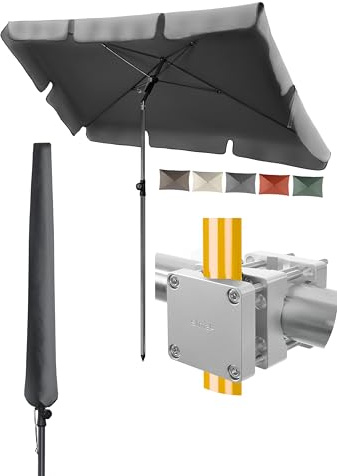 4smile Sonnenschirm Balkon mit Halterung 200 × 125cm, 3-in-1 SET, Anthrazit | balkonschirm mit UV50+-Schutz, inkl. Sonnenschirmhalter Balkongeländer und Schirmhülle – passend für Balkon & Terrasse