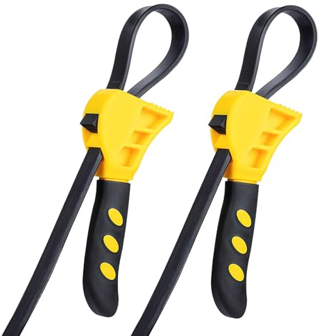 Rieoany Clé à Sangle 2 Pièces, Outil Démontage Filtre à Huile avec Courroie, Clé Universelle Plomberie pour Tuyaux Bocaux Professionnelle