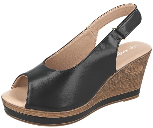 Cushion Walk Women's Metallic Slingback Wedge Sandals with Buckle Fastening