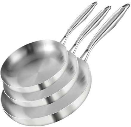 NFEKLFI sartenes acero inoxidable Sartén de acero inoxidable gruesa 5 capas, antiadherente, apta for uso alimentario, 2 o 3 unidades(3PCS-A)