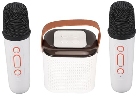 Jectse Mini Macchina per Karaoke con 2 Microfoni Wireless, Microfono per Bambini con Altoparlante, Altoparlante retrò con Luce Rgb per Bambini Adulti Feste Ktv (WHITE)
