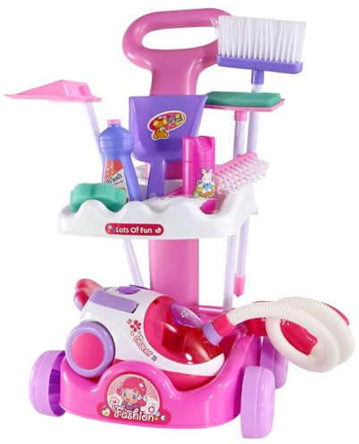 Ensemble de Nettoyage pour Tout-Petits, Ensemble de Nettoyage pour Enfants, Chariot Jeu rôle pour Enfants éducatifs avec Un véritable aspirateur Fonctionnel, Un Balai, Flacon pulvérisateur e