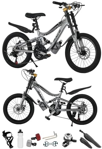18, 20”, 22 Inch Mountain Bike, Unisex Bicycle, Child Bike, Sport’s Cycle, Kids MTB, 21 Speed, Dual Disc Brakes, 19 KG Lightweight, Silver (20 Inch)