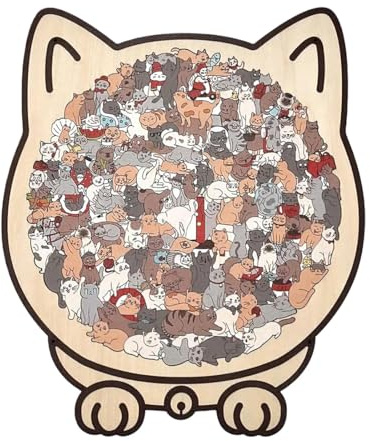 Tomedeks 135 piezas Rompecabezas con forma de gato, rompecabezas de madera con forma de gato en color Morandi con marco de contornos adorables, madera decorativa