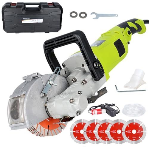 Chaser eléctrico de pared de 4000 W con 5 hojas de sierra, manguera de agua, bomba de agua, adaptador de aspiradora y funda de transporte para cortar granito, mármol, hormigón y piedra
