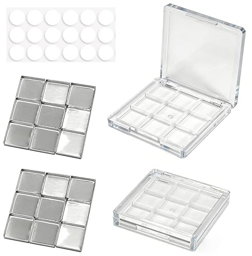 Niuhong 2 Pcs Leere Make-Up-Palettenboxen Lidschatten-Palette Mit 18 Pcs Quadratische Metallpfannen Doppelseitige Klebepunkte Transparent Nachfüllbar Kosmetikbehälter DIY Lippenstift Rougepuder (A)