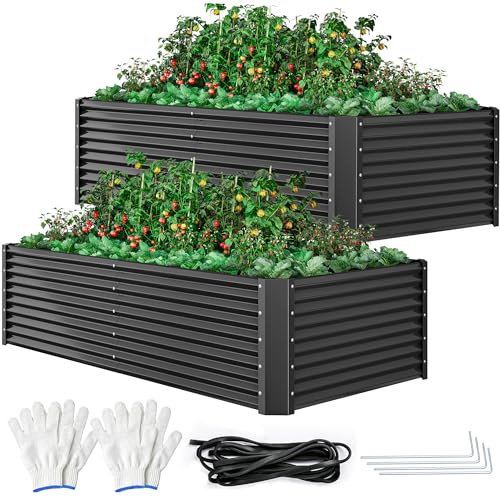 DWVO 2X Raised Garden Bed,Outdoor Plant Galvanised steel sheet 240x120x54cm | With Safety Rubber for Garden Growing Vegetables Flowers Fruits Black