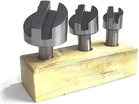 MachEl Set of 3 Pcs Fly Cutters with 1/2 Inch Shank on Wooden Stand for Milling Machine Surface Finishing and Face Milling Operations Without HSS Tool Bit Hardened Steel Construction