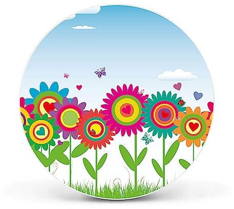 banjado Magnettafel Ø 47cm Weiß - Magnetwand aus Metall - Magnetpinnwand als Memoboard - Pinnwand Magnettafel Küche, Büro, Kinderzimmer inkl. 4 Magnete & Montageset - Bunte Blumen