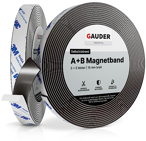 GAUDER Typ A + B Magnetband stark selbstklebend I Magnetstreifen | Magnetband für Fliegengitter & Vorhänge (5 m + 5 m)