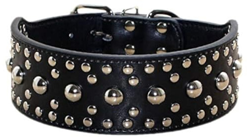 haoyueer Unisex Hundehalsband, Leder, mit Nieten, mittelgroß, für Pitbull Dobermann, Größen M L (L, Schwarz)