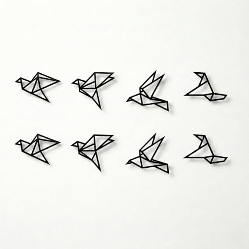 Metall väggkonst, geometrisk fågelkonst, metallväggdekor, metallfågeldekor, väggdekoration, inflyttningspresent, minimalistisk väggkonst, (set med 8)
