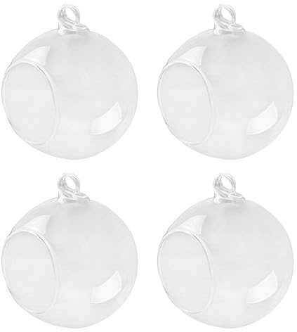 4 Stücke Teelichtglas Transparent Weihnachtskugeln Baumschmuck Christbaumkugeln Sukkulenten Vase Glasvase Weihnachtsanhänger Glaskugeln Teelichthalter zum Aufhängen