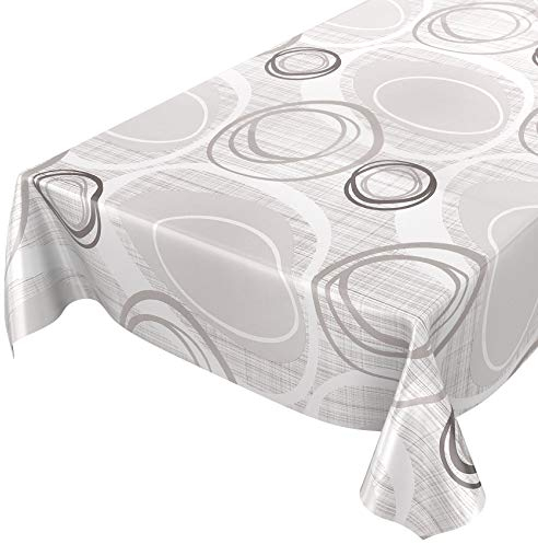 ANRO Tischdecke Wachstuch abwaschbar Wachstuchtischdecke Wachstischdecke Kreise Geometrie Weiß Grau 220x140cm