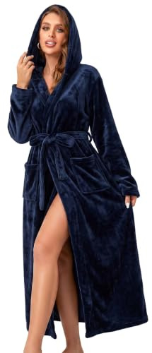 RONGTAI Womens Dressing Gown Fleece Plush Warm Long Hooded Robes | Extra Soft, Warm,Comfortable & Thick Bathrobes for Spa Hotel Sleepwear