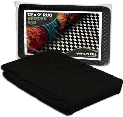 Nevlers Black Non Slip Rug Pad 9x12 Ft | PVC Anti Skid Rug Gripper for Hardwood Floors Tile, Slate & Stone | Cut to Fit Under Rug Non Slip Pad | Rug Stoppers to Prevent Sliding | Non Slip Rug Grippers