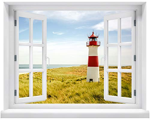 Wandtattoo - Fenster mit Aussicht auf Leuchtturm 100 x 78 cm – Wandsticker
