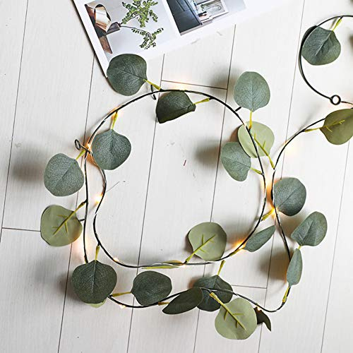 ikasus Künstliche Efeu Girlande mit LED-Licht, Hängend Grün Eukalyptus Blatt Rebe Lichterketten, 100 LED, für Haus, Küche, Garten, Büro, Hochzeit, Dekoration, Wohnung, Balkon