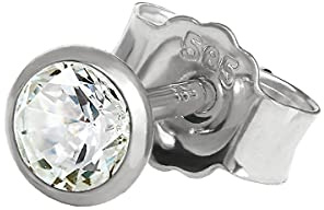 NKlaus Ohrstecker einzeln 585er Weißgold 14 Karat Zirkonia Weiß 5mm 1 Stück