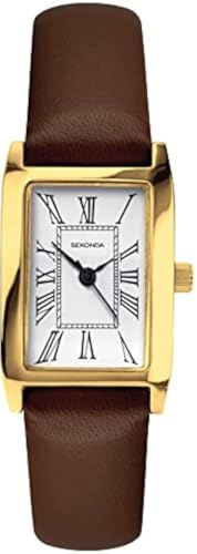 Sekonda Klassisk Damklocka, Kvartsklocka med vit urtavla analog display och brun rem 40336