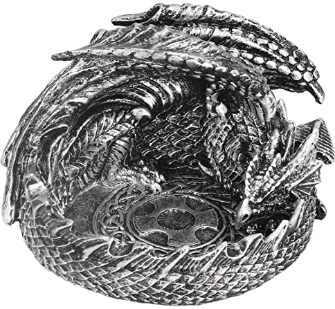 PLLO Dekorativer Metall Look Aschenbecher, Drachen Aschenbecher Statue Bewacht, Mittelalterliche Figurenskulpturen, Rauchergefäße und Fantasy Geschenke für Raucher, Gotische Wohnkultur