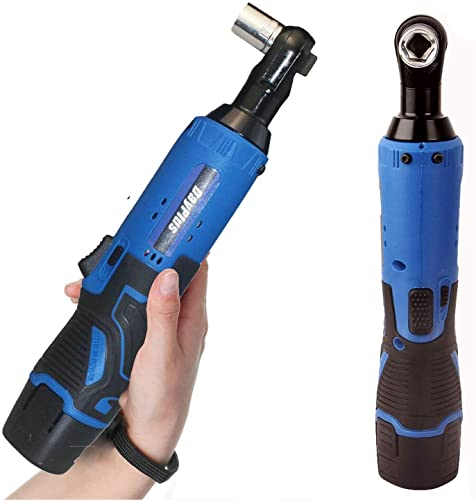 Akku Elektrischer Ratschenschlüssel 3/8 Zoll 100 N.M 230 U/min 12V Power Ratschenschlüssel-Kit mit 7xSteckdosen Set, 2x Lithium-Ionen-Akku und einem Schnellladegerät, zur Reparatur, Wartung