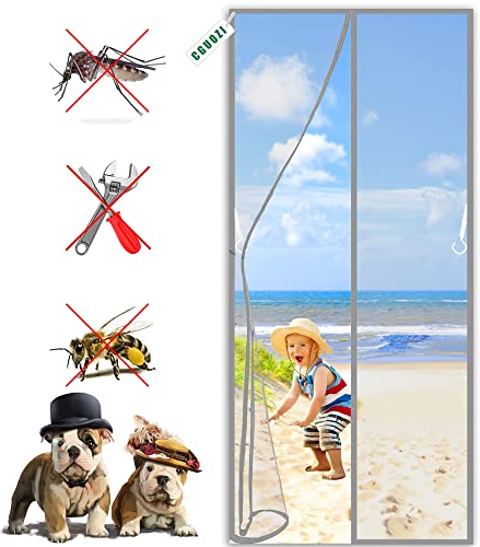 CGUOZI Magnet Fliegengitter Tür 185 x 180 cm Vorhang für Holz, Eisen, Aluminium Türen und Balkon Einfache Installation Grau