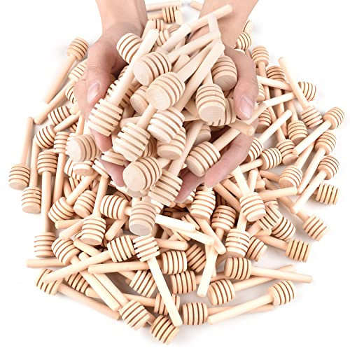 JIABEIUS 200 Pcs Mini Honey Sticks, 3 Inch Wooden Honey Dipper, Small Honeycomb Sticks Honeys Stirrers for Honey Jar as Wedding Party Favors, Wooden Gifts