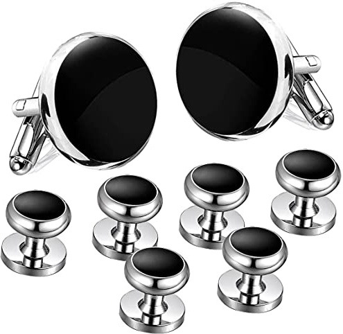 JIPIMON Cufflinks for Men 2+6 pcs Classic Cuff Links Set for Tuxedo Shirts Business Wedding, Luxury Box Gift Ideas for Boys