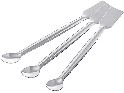 sourcing map Micro Laboratorio Cucharas Mezclador Espátula Extremo 5.91 Plata 201 Inoxidable Acero Polvos Muestreo Cuchara para Laboratorio Paquete de 3