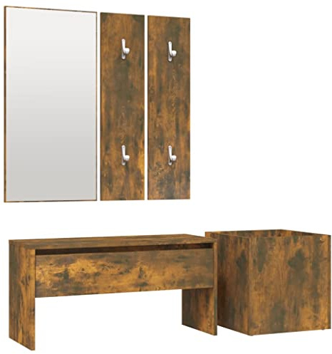 vidaXL Set de Muebles de Recibidor Armario Pasillo Entrada Vestíbulo Almacenamiento Perchero Zapatero Madera Contrachapada Color Roble