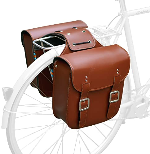 TentHome Retro Gepäckträgertasche Doppelt für Fahrrad Leder PU Wasserdicht Seitentasche Fahrradtaschen hinten Doppeltasche Pack für Gepäckträger Braun