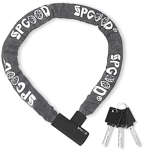 SPGOOD Lucchetto per bicicletta con 3 chiavi, 90 cm in catena in acciaio da 6 mm, con copertura impermeabile, antifurto, ad alta sicurezza per bicicletta, e-bike, MTB, moto（Grigio）