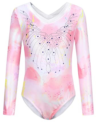 Cucudy Body de gymnastique pour filles à manches longues/sans manches dégradé couleur diamant body danse ballet gymnastique athlétique body pour enfants 5 6 7 8 9 10 11 12 ans