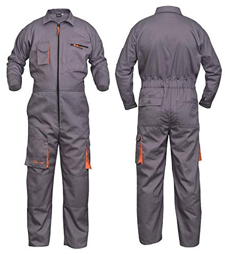 NORMAN Grey Work Wear Men's Overalls Boiler Suit Coveralls Garage Overalls Mechanics Boilersuit Protective (S)
