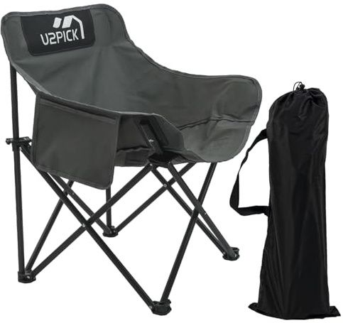 U2PICK Faltbarer Moon Campingstuhl, Tragbarer Klappstuhl mit Tragetasche, Leicht & Kompakt Outdoor-Stuhl mit Getränkehalter für Strand, Angeln, Festival, Garten, Picknick, Wandern, Grau