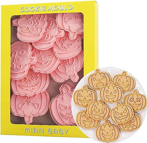 10 Pcs Halloween Pumpkin Cookie Cutters,Plastic Cookie Stamps for Cookie Dough, Pastry, Donut, Fondant, Sugarcraft, DIY, Cake Decoration Chocolate Mould Cookie (Halloween A)