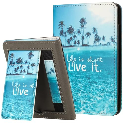 MOKASE Hülle für 6 Zoll Kindle Paperwhite 5/6/7. Generation 2012,2013,2015,2016 (Modell: EY21/DP75SDI), Schlau Schlaf/Aufwach mit Handschlaufe & Kartenfach für Kindle Paperwhite, Beach