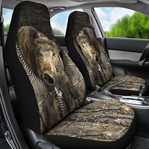 351 2 Stück Sitzbezüge Auto Wildschwein Muster, Polyester, Universell für Auto & Lieferwagen, Fahrzeugtischbezug, Waschbar