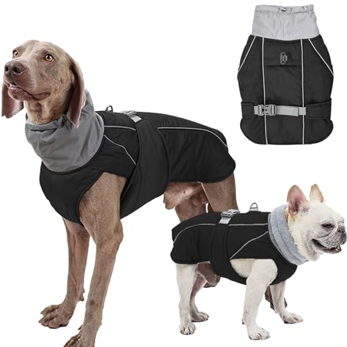 Hundemantel Wasserdicht Rollkragen Winterhundekleidung Verdickte Hund Warme Hundejacke mit Geschirr Loch Reflektierende Mäntel Jacken Weste Mantel für kleine mittlere große Hunde (Schwarz, L)