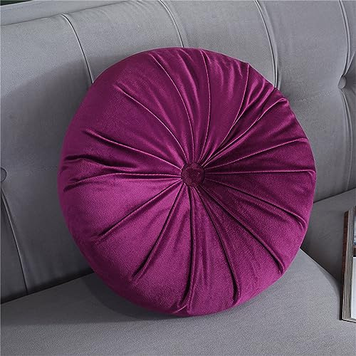 Rundes Sofakissen, Samt, weich, plissiert, Meditation, Bodenkissen, dekoratives Kissen für Wohnzimmer, Sofa, Bett, Auto, Stuhl, 35 cm (13,8 Zoll) (lila)